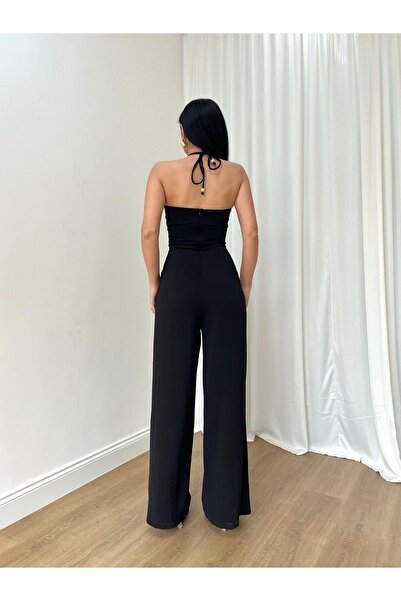 MİSSCİXFASHİON Abiye Kadın Tulum Straplez Göğüs Halka Detaylı Boyundan Bağlamalı Göbek Dekolteli-Abiye Tulum Elbise