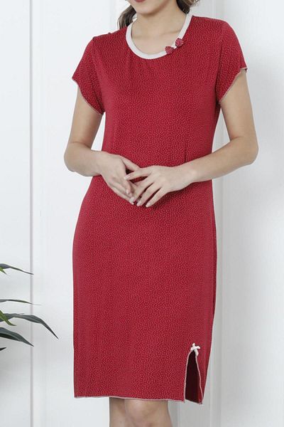 Nicoletta Tunică damă cămașă de Noapte mânecă Scurta viscoză Lycra Marime Mari Rosu Claret