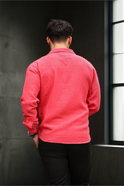 Valiberta Apache Collar Oversize Muslin Fabric Shirt - Red