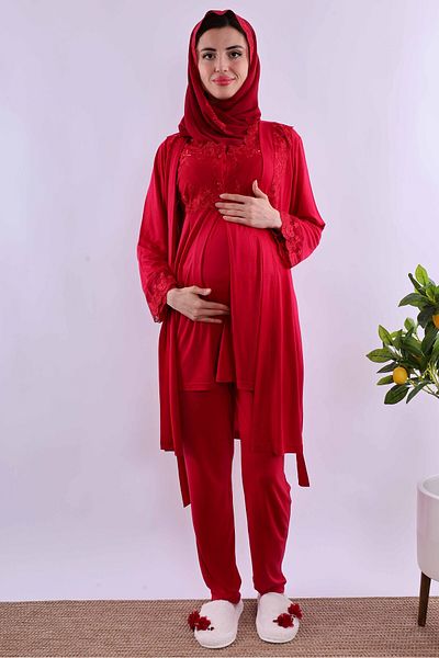 ByLohusa Effortt Pregnant Maternity Pajamas Set with Cherry Hijab Dressing Gown