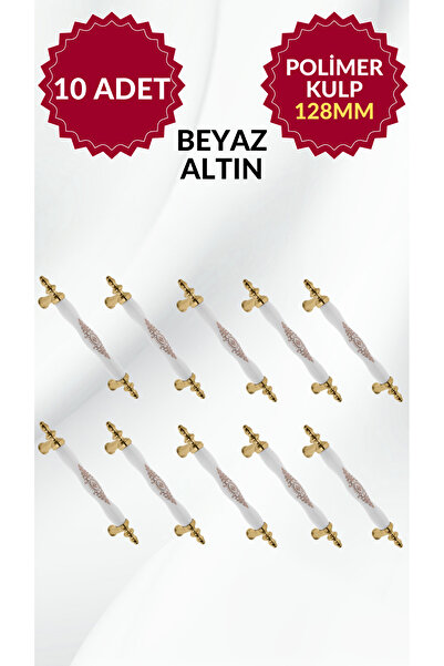 MKLAKS 128mm Polimer Plastik Beyaz-ALTIN Mobilya Çekmece Kulp 10lu Paket Daya...