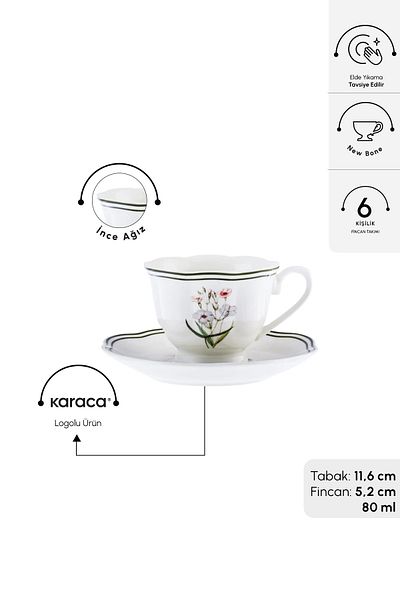 Karaca Little Garden - 80 ml Coffee Cup Set for 6 People