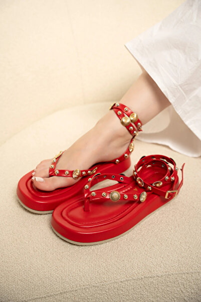 LAMİNTA Leoni Red Gold Accessory Detailed Women's Sandals