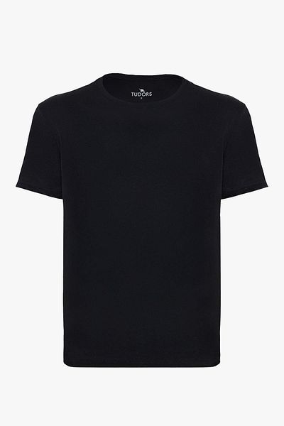 Tudors Μπλουζάκι Unisex Slim Fit Slim Fit 100% βαμβακερό μαλακό με υφή μαύρο μπλουζάκι με λαιμόκοψη