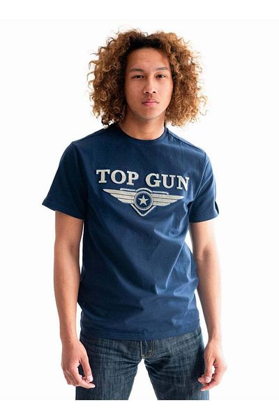 TOP GUN Men's Embroidered Logo T-Shirt Pilot Style Cotton Tee Aviation-Inspired Short Sleeve Shirt