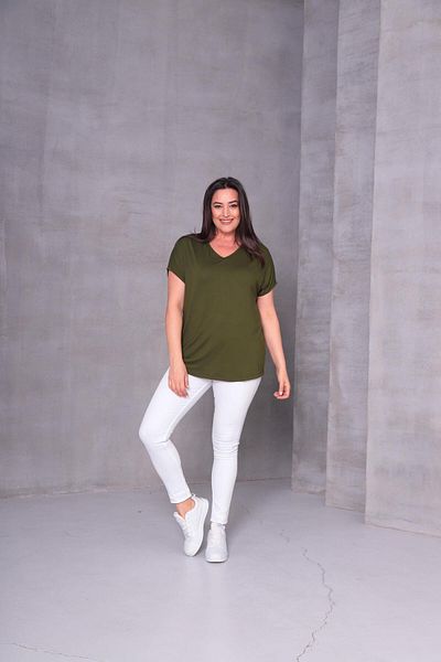 Ebsumu Women's Large Size Back Ring Detail Comfortable Combed Cotton Khaki Blouse