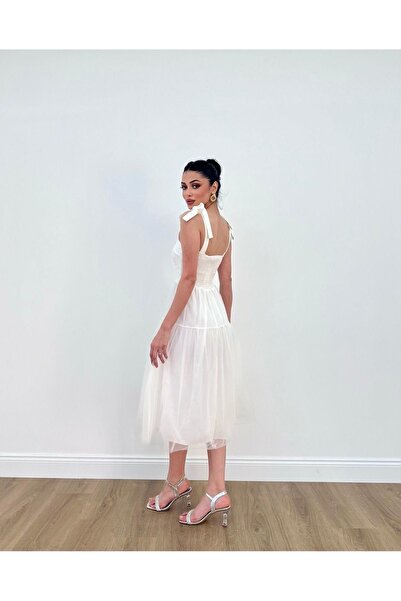 MİSSCİXFASHİON Dámské tylové midi večerní šaty se zavazováním detail s ramínkem sukně vzadu s nízkým střihem večerní šaty a maturitní šaty