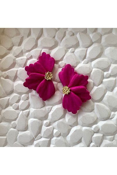 ACCESSORY Fuchsia Gold Detail Flower Earrings
