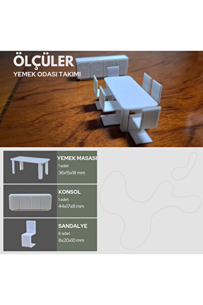 Home 1/50 ölçek maket diorama yemek odası grubu mobilya seti
