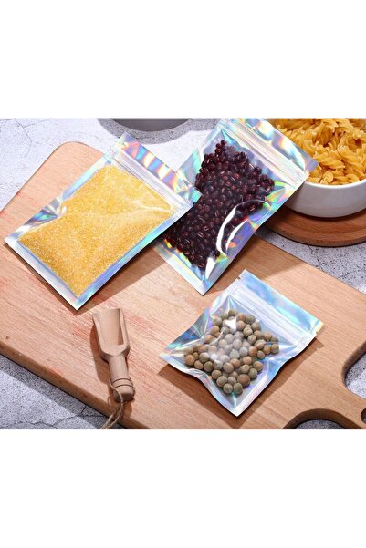 OZN AKSESUAR 100 Adet Kilitli Gıda Saklama Şeffaf Pencereli Su Geçirmez Şekerleme Vb Gıda ambalaj 16x24