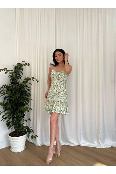 MİSSCİXFASHİON Kadın Abiye İnce İp Askılı Arkadan Kumaş Bağlama Detaylı Drape...