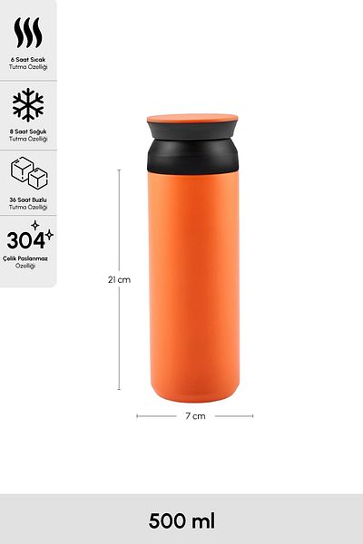 Karaca Rainbow Orange Stainless Steel Thermos 500 ml (KEEPING HOT/COLD UP TO 8 HOURS)