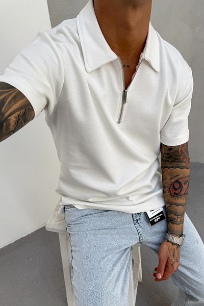 MADZEYMODA Ανδρικό μπλουζάκι με φερμουάρ Polo λαιμόκοψη άνετο KE-7010