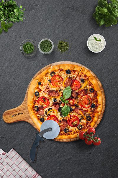 Decorita Pizza Presentation Glass with Handle and Cut Channel |   Wooden Patterned |   36cm X 47cm