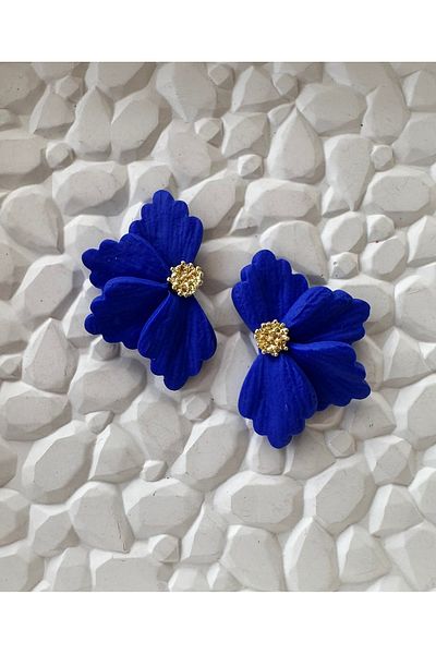 ACCESSORY Navy Blue Gold Detail Flower Earrings