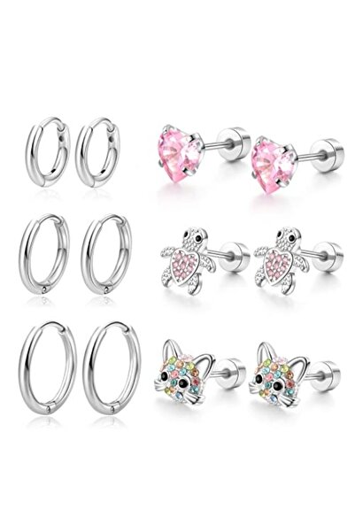 Choice A1-6 أزواج - أقراط فضية مقاومة للحساسية بظهر لولبي، أقراط مسطحة الظهر ...