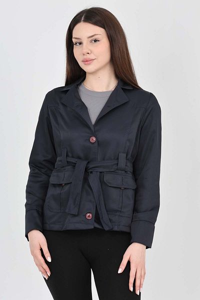 S&V TEKSTİL Women's Navy Blue Short Trench Coat Jacket