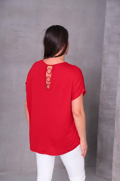 Ebsumu Women's Large Size Back Ring Detail Comfortable Combed Cotton Red Blouse