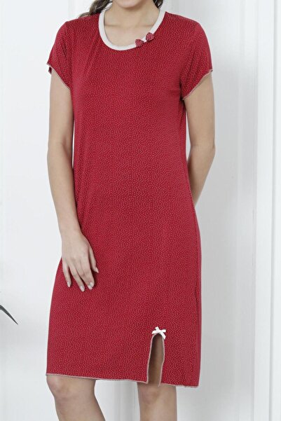 Nicoletta Női tunika hálóing rövid ujjú viszkóz Lycra nagy méretű Claret Red