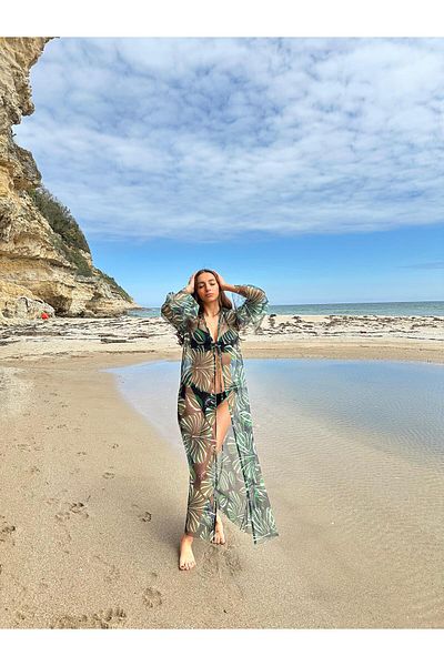 Cherry Lane Green Leaf Pattern Dress Pareo