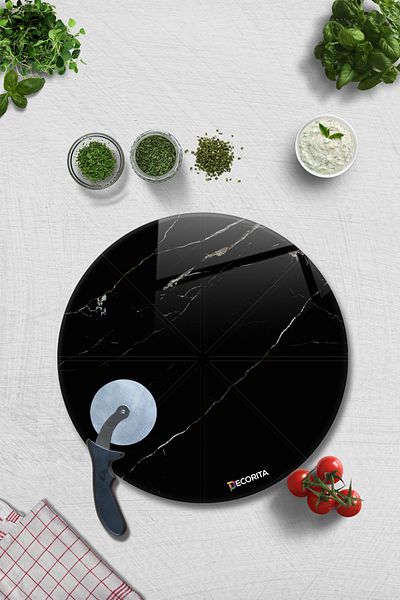 Decorita Pizza Cut Channel Presentation Glass |   Black Marble |   Diameter36Cm