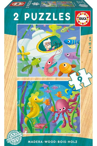 EDUCA Puzzle Aquatic Animals 2 X 9 Piece Wooden Puzzle