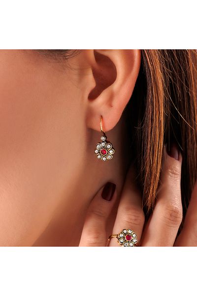Atelier LEO Handmade Jewellery Harmony Mini Flower Red Copper Hand Made Crystal Stone No Tarnishing Women's Jewelry Set