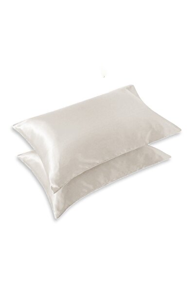 MonoHome Silk Satin Pillow Case Cream Column 2 Pieces 50X70 cm