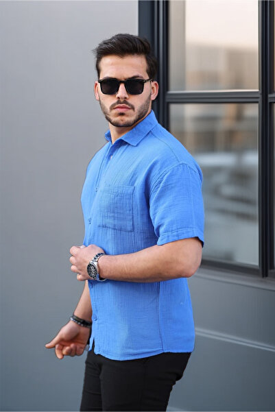 Valiberta Müslin Kumaş Tek Cepli Gömlek- Parlement Mavi