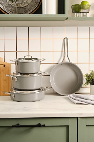 Karaca x Refika Swıss Crystal 7 Parça Tencere ve Tava Seti Gri