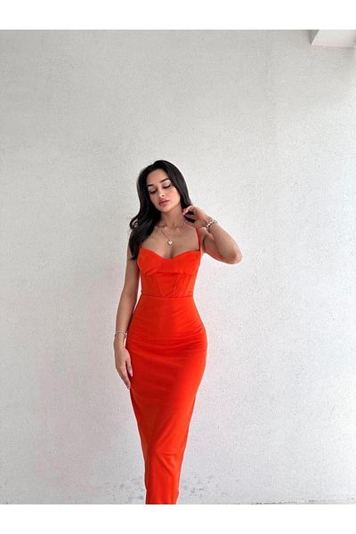 MİSSCİXFASHİON Midi Length Thin Strap Evening Dress - Women's Graduation Dress