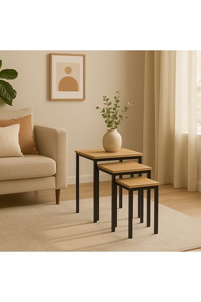 TrentonGCC Modern Space-Saving Nesting Tables with Dark Wood Finish