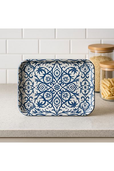 Arma House Ottoman Motif Ceramic Patterned Modern Ramadan Decorative Tray 25 cm