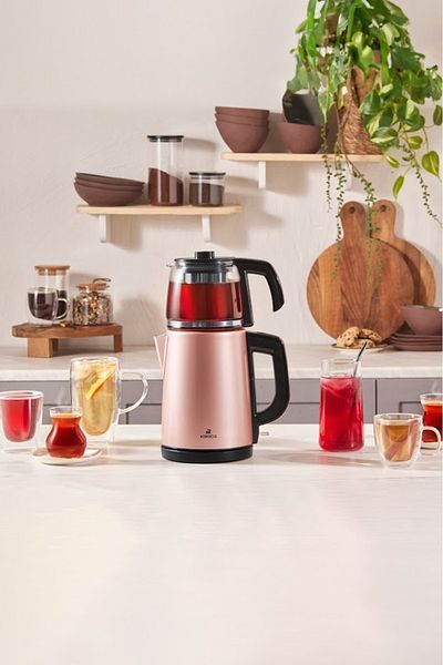 Karaca Tea Glass 2 In 1 Steel Tea Maker And Kettle Rosegold