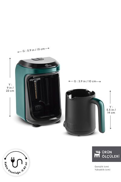Karaca Pine Green Turkish Coffee Maker with Memory Cubic Ember and Milk