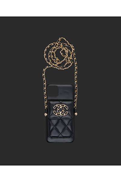 DUKKANCASE Siyah Çantalı Askılı Deri Telefon Kılıfı - DK078 - iPhone 16 ProMax