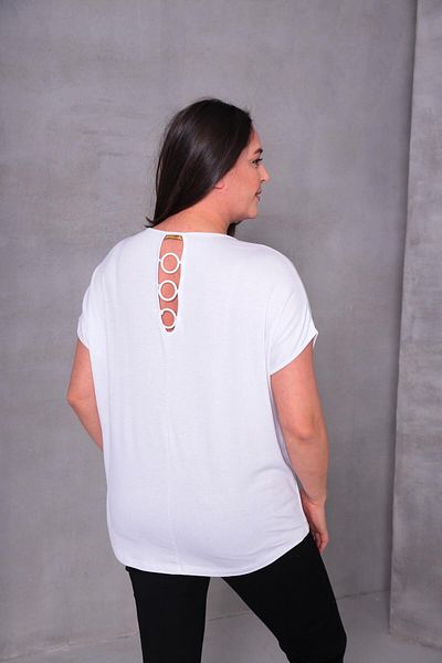 Ebsumu Women's Large Size Back Ring Detail Comfortable Combed Cotton White Blouse