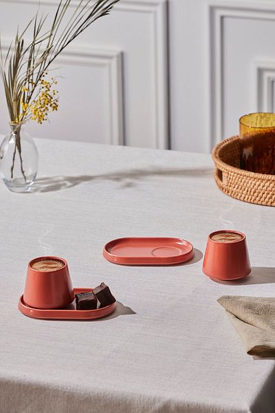 Karaca Equal 2-Person Tile Coffee Cup Set with Turkish Delight Holder 80 ml