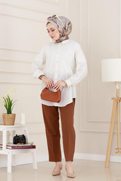 Sevitli Stone Detailed Crescent Tunic-White