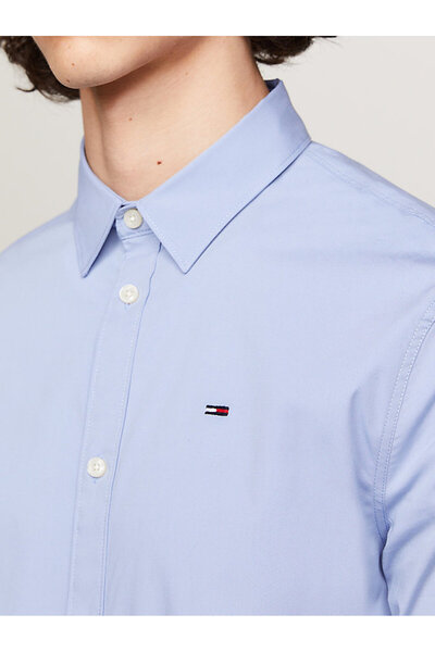 Tommy Hilfiger Erkek Marka Logolu Streç Pamuklu Yarı Yatık Yakalı Şık Görünümlü Günlük Kullanıma Uyg