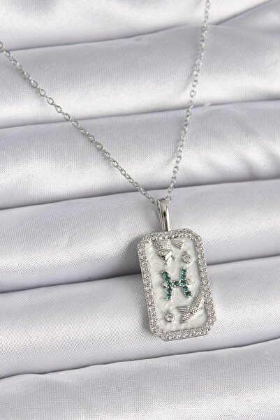 MODA قلادة نسائية من الفولاذ باللون الفضي بحجر الزركون من برج الحوت