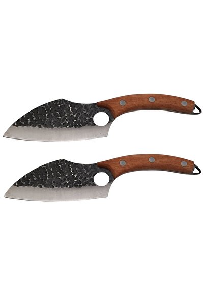 Depox Set doua cutite de macelar, lucrate manual, 27 cm, otel inoxidabil, maner din lemn, teaca din piele