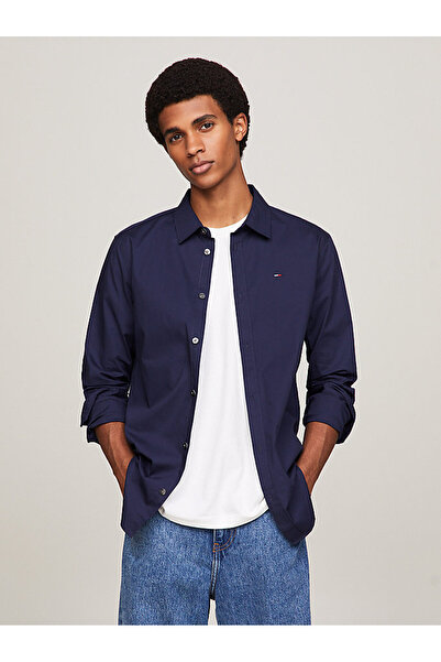 Tommy Hilfiger Erkek Marka Logolu Streç Pamuklu Yarı Yatık Yakalı Şık Görünümlü Günlük Kullanıma Uyg