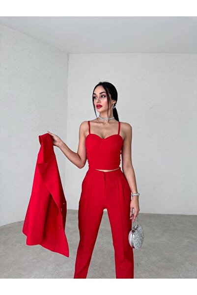 MİSSCİXFASHİON Üçlü Büstiyer Pantolon Ceket Şık Abiye Takım