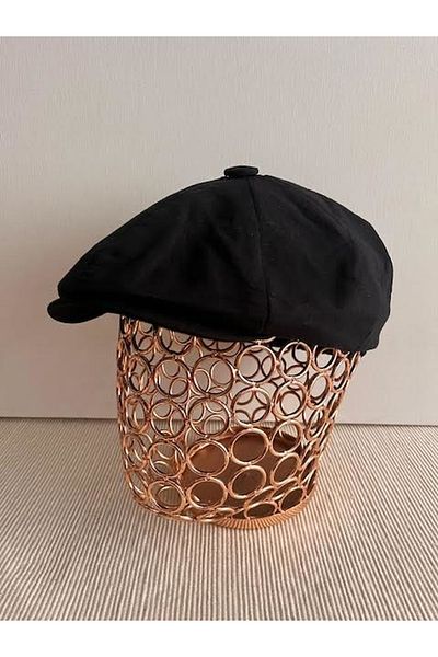 CosmoOutlet British Style Eight Pieces Summer Black Hat with Elastic Back