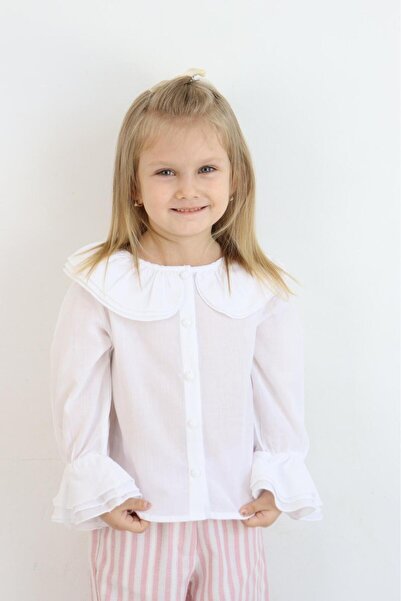 miabambim Yaka Detaylı Kız Çocuk Gömlek Ekru