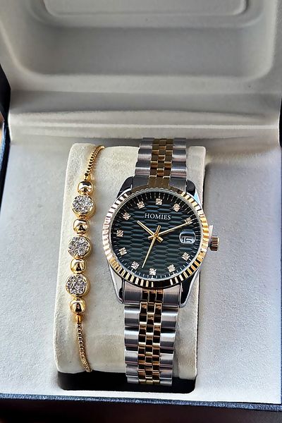 Homies Special Boxed Women's Wristwatch Waterproof Gold Silver Green Steel Band Gift Bracelet Hmby2053C2