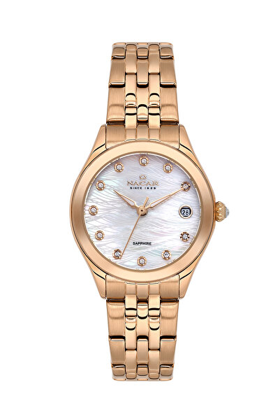 Nacar ساعة يد نسائية من زجاج الياقوت باللون الذهبي الوردي NC34-39B763-RWMS