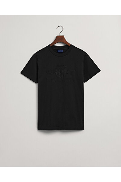 Gant Erkek Siyah Regular Fit Bisiklet Yaka Logolu T-Shirt