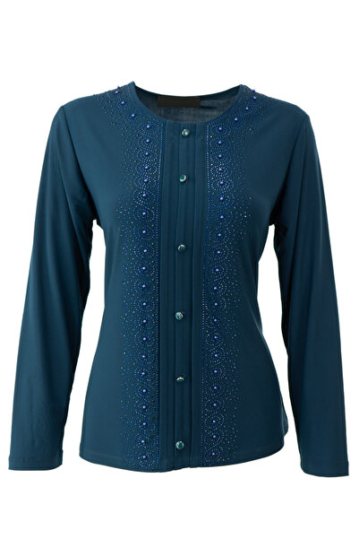 Oppland Kadın Anne Bluz Likralı Sandy Kumaş Şık ve Modern Elmasım Taşlı Yuvar...